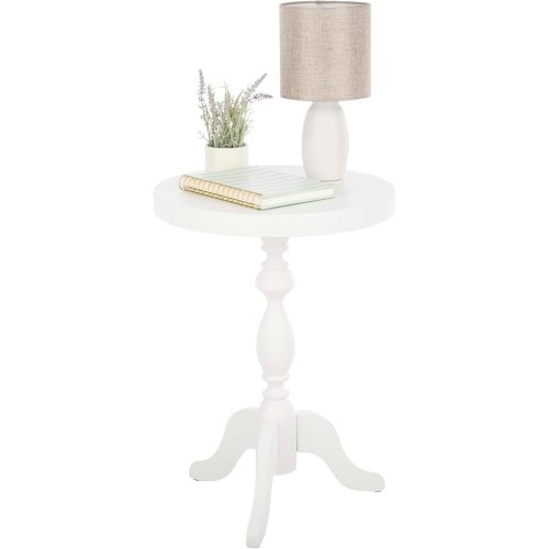 Lavish Home Pedestal Side Table - Round End Table with Vintage Look - Accent Furniture for Living Room, Bedroom, Office, or Entryway - Functional End Tables for Small Spaces (White)
