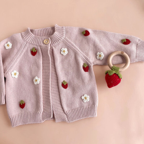 Cotton Strawberry Flower Cardigan, Blush - The Blueberry Hill | Maisonette