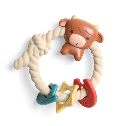 Ritzy Rattle® with Teething Rings - Highland Cow
