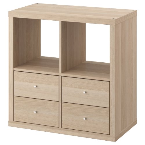 KALLAX Shelving unit - with 4 drawers/white stained oak effect 30 1/8x30 1/8 "