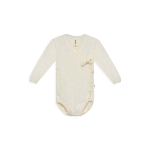 Newborn merino wool/silk pointelle wrap bodysuit - $38.99