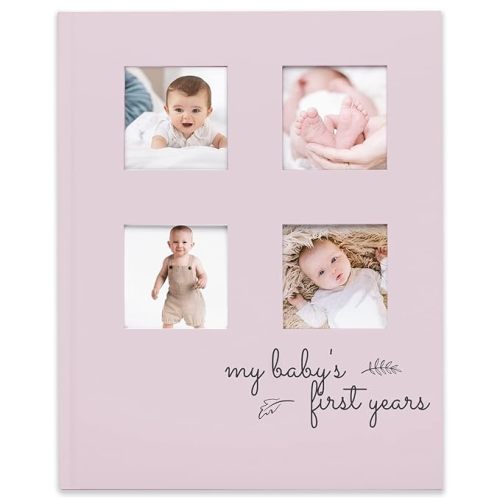 Baby Memory Book First 5 Years Journal - Modern Baby Milestone Book Hardcover 66 Pages, Baby’s First Year Book, Baby Book for Boys, Girls, Baby Photo Albums, Baby Scrapbook Album (Mist Pink)