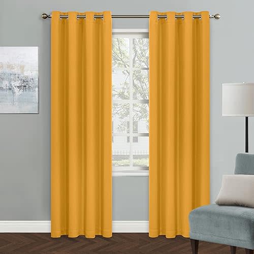 MYSKY HOME Yellow Blackout Curtains for Living Room Bedroom Curtains 84 Inches Long Grommet Room Darkening Window Curtains Thermal Insulated Single Panel Curtains 52 x 84 Inch, Mustard Yellow