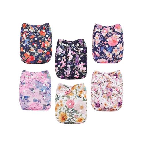 ALVABABY Baby Cloth Diapers 6 Pack with 12 Inserts Cloth Diaper Covers Adjustable Washable Reusable for Baby Girls and Boys 6DM115A