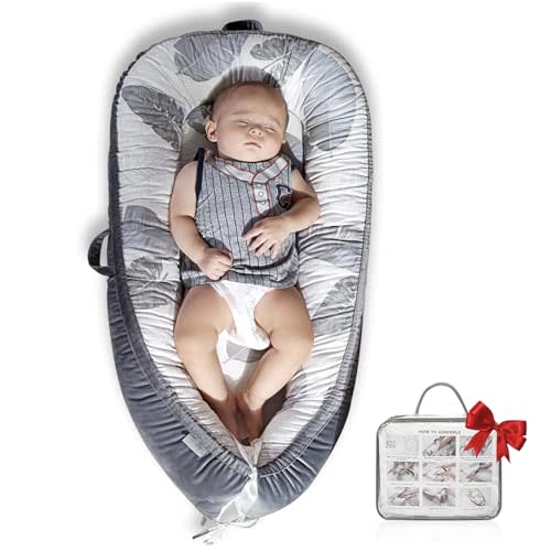 JOCUTE Baby Lounger, Cotton Breathable Baby Lounger Pillow Cover,Infant Lounger for Travel, Grey Protable Cosleeper, Ultra Newborn Gifts, Baby Bed in Room, Baby Snuggle Lounger Me