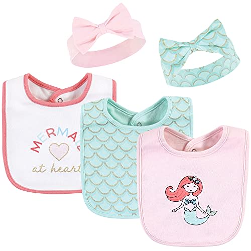 Hudson Baby Unisex BabyCotton Bib and Headband or Caps Set