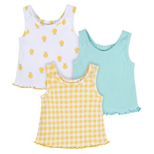 Gerber Baby & Toddler Girls Racer Back Tank Tops, Picnic Day Dreams, 3-Pack, 12 Months