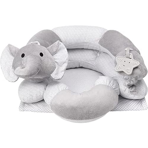 Lovvie & Joy 2-in-1 Tummy Time Mat & Seated Support Pillow,Baby Tummy Time Pillow Support for Newborns and Older Babies,with Detachable Support Pillow and Toys Elephant