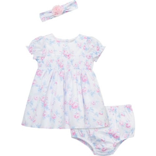 Roses Smocked Puff Sleeve Party Dress, Bloomers & Headband Set, 9M
