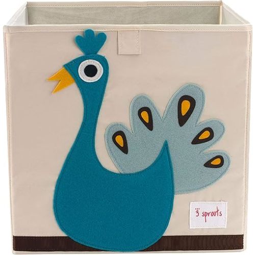 3 Sprouts Toy Storage Organizer: Toy Box Cube Organizer for Playroom, Nursery - Foldable Storage Bin - Peacock