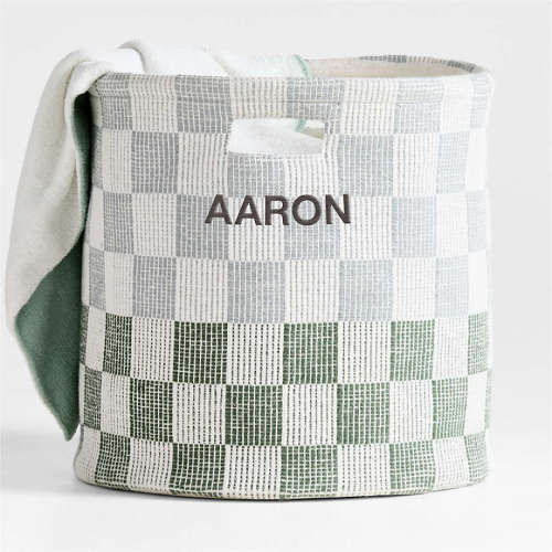 Hopscotch Mist Blue and Pine Green Checkerboard Large Floor Storage Bin