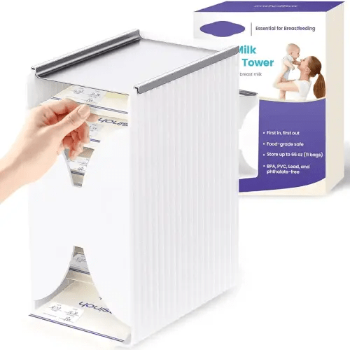 Freeze Organizer and Tower for Breastmilk Storage Bags, First-in First-Out Container Storing System with Quick-Freeze Tray to Freezing Breastmilk, Reusable and Breastfeeding Essentials