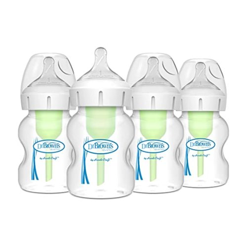 Dr. Brown's Natural Flow Anti-Colic Options+ Wide-Neck Baby Bottles 5 oz/150 mL,with Level 1 Slow Flow Nipple,4 Pack,0m+