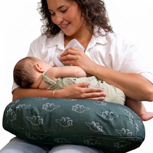 Boppy Nursing Pillow - Verified Safe Breastfeeding Pillow with Softer Fill for Comfortable Support, Machine Wash & Dry Cover, Non-Toxic Materials - Forest Green Dinos