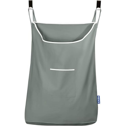 WENKO Laundry Hamper Bag Hanging, Over The Door Basket with Hooks, for Bathroom, Closet, Space Saving Storage, Wall mounted 3.94 x 20.47 x 31.89 in, Sage