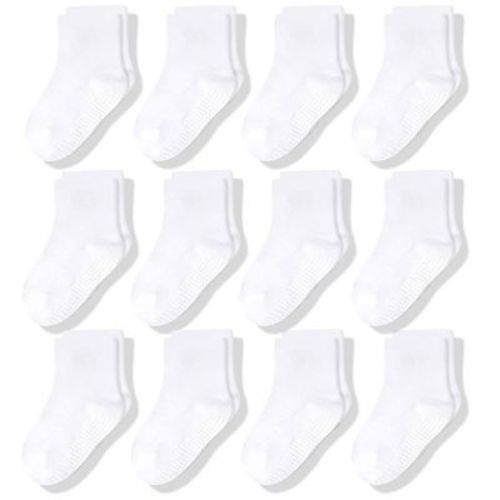 Cozyway Non-Slip Crew Grip Infant Socks, 12 Pack for Boys & Girls, White, 6-12 Months, Unisex