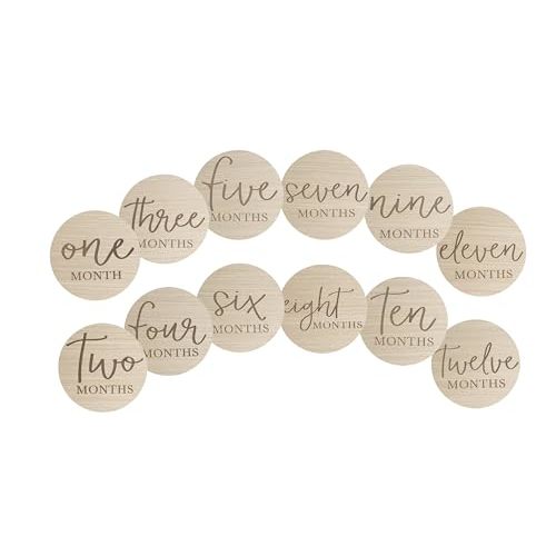 Little Pear Wooden Milestone Photo Cards - Double-Sided Baby Announcement Discs, Ideal Photo Prop for Monthly Pregnancy Journey and Baby Milestones, 1-12 Months, Light Wood