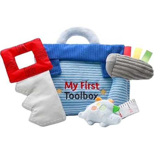 4 Piece Plush My First Toolbox Play Set with Sensory Toys for Baby, Multicolored, 6 inch