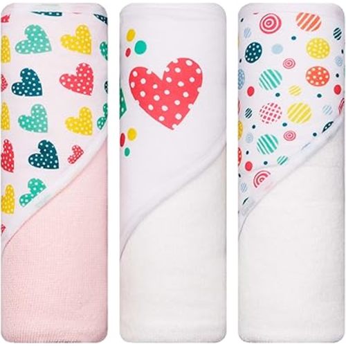 Hooded Baby Towels, Baby Bath Towels, Baby Towels with Hood, Hooded Baby Towel, Toddler Towels, Baby Hooded Towel, 30" x 26", 3PK (Candy Hearts)