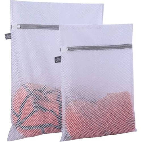 Kimmama Laundry Mesh Wash Bags, Lingerie Bags for Washing Delicates, Mesh Laundry Bags for Washing Machine, White Net, Grey Zipper, 1L & 1M
