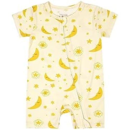 Teach Leanbh Baby Boys Girls Bamboo Viscose Printing Pajamas 2 Way Zipper Short Sleeve Romper Jumpsuit Sleep and Play