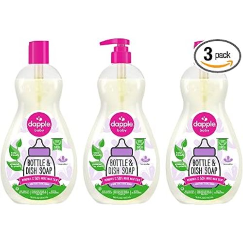 Dapple Baby Lavender Baby Bottle & Dish Soap - (3 Pack) 16.9 fl oz - Plant-Powered Dish Soap for Bottles, Pump Parts, and Sippy Cups - Includes 1 Pump