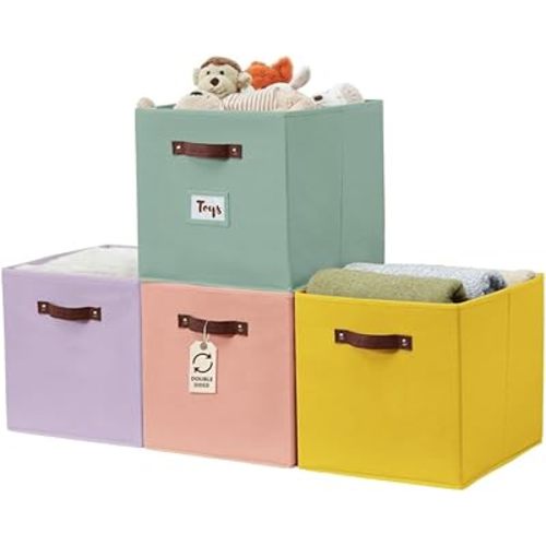 DECOMOMO Storage Baskets, 13x15x13 Storage Cube Bins with Labels for Organizing Shelves Kallax (Kallax / 4pcs, Rainbow)