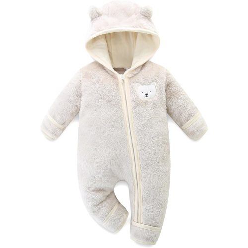 Hikido Baby Fleece Winter Jumpsuit Cute Cartoon Comfy Fluffy Romper for 0-18M