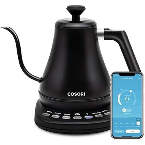COSORI Electric Gooseneck Kettle Smart Bluetooth with Variable Temperature Control, Pour Over Coffee & Tea Maker, 100% Stainless Steel, Quick Heating, Matte Black