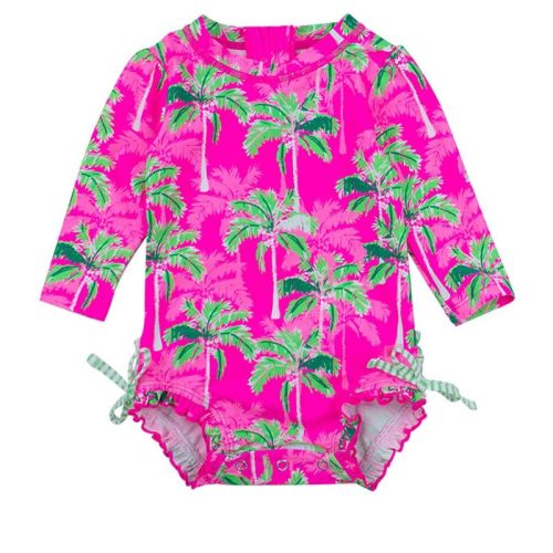 RuffleButts Baby Girls Tropical Long Sleeve UPF50+ One Piece Rash Guard