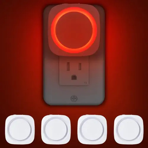 Red Night Lights Plug into Wall, 4 Packs Dimmable Night Light with Dust to Dawn Sensor, Automatically Turn on and Off, Gentle Glow Nightlight for Bathroom,Bedroom,Stairs,Kitchen,Hallway, Red