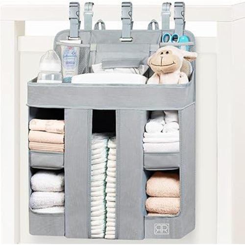XL Hanging Diaper Caddy Organizer – Reinforced Diaper Stacker for Crib that Keeps Shape for Changing Table, Playard, Wall & Door – Holder for Newborn Baby Girl & Boy