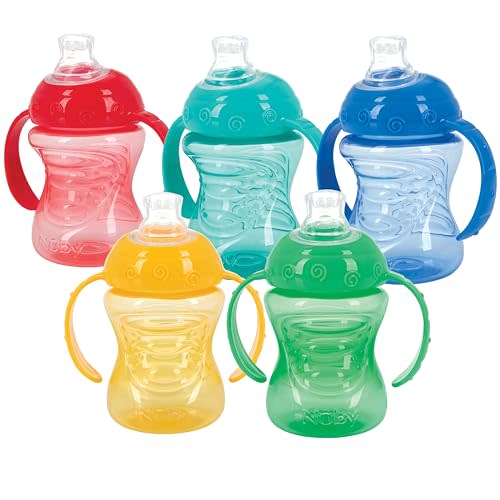 Nuby Two-Handle No-Spill Super Spout Grip N' Sip Cup, 8 Ounce, Single pack of 1 Cup, Colors May Vary