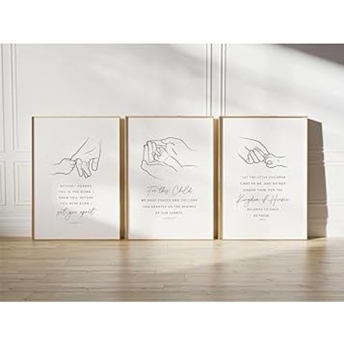 Nursery Scripture Wall Art Set of 3 Nursery Bible Verse Wall Decor Baby Christian Canvas Wall Art Nursery Christian Artwork Bible Verse Poster for Kids Room Living Room Wall Decor 16x24 Inch Unframed