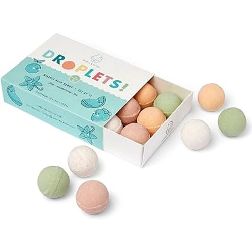 Dabble & Dollop Bath Bombs, 100% Natural Droplets for Kids, Original Scents - USA Made, Moisturizing & Fun Droplets, Paraben & Sulfate Free, Vegan, Gluten-Free, Tear-Free (Set of 12)