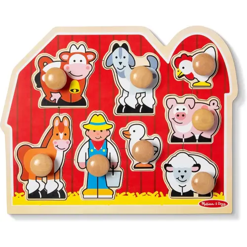 Melissa & Doug Farm Animals Jumbo Knob Wooden Puzzle Wooden Peg Chunky Baby Puzzle, Preschoool Learning, Knob Board For Toddlers Ages 1+