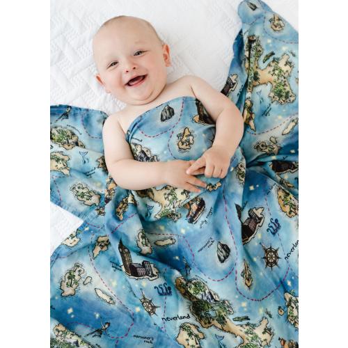 Neverland BABY Blanket, Peter Pan Swaddle, Newborn BAMBOO Swaddle Blanket, Blue Map Baby Blanket, Bamboo Swaddle