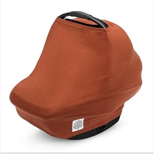 Parker Baby 4 in 1 Car Seat Cover for Girls and Boys - Stretchy Carseat Canopy, Nursing Cover, Grocery Cart Cover, High Chair Cover - “Clay”