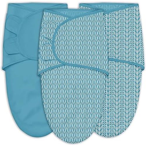 SWEET DOLPHIN 3-Pack Baby Swaddle Sleep Sacks - Newborn Swaddle Blanket with Soft Cotton - Ergonomic Wrap for Boys and Girls, 0-3 Months, Peacock Blue
