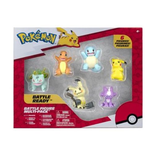 Pokemon Battle Figure 6 Pack-Features 2-Inch Pikachu, Squirtle, Charmander, Bulbasaur, Mimikyu & Toxel-Authentic Details
