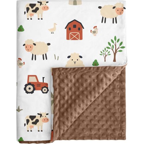 Baby Blanket for Boys Girls, 30x40 Inch Soft Lightweight Minky Dot Blanket with Farm Animals, Double-Layer Dotted Backing for Infant Toddler Nursery Crib, Sensory Security Blanket