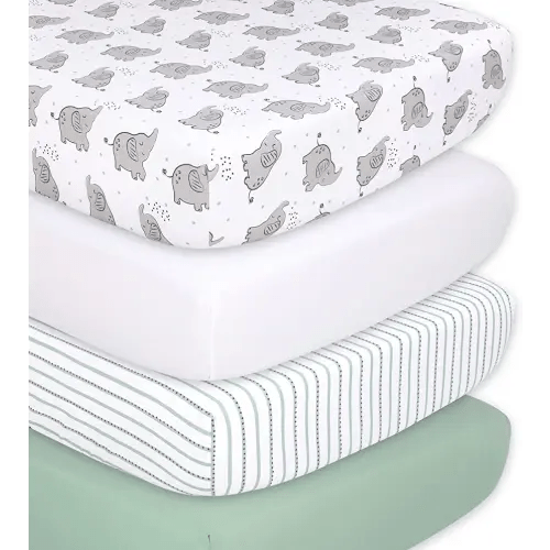 The Peanutshell Baby Crib Sheets, Neutral, Soft, Breathable, Stretchy, 52x28, Crib Mattress Sheet Fitted for Boys or Girls, Crib Bedding, Safari Green Grey Elephant Nursery Decor