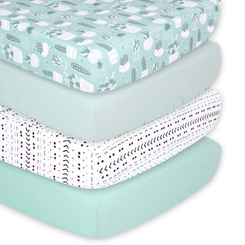 Peanutshell 4 Pack Baby Crib Sheets Set for Boys or Girls, Cactus Fitted
