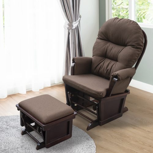 HOMCOM Wooden Rocker Gliding Chair, Bedroom Ottoman Footrest, Dark Coffee