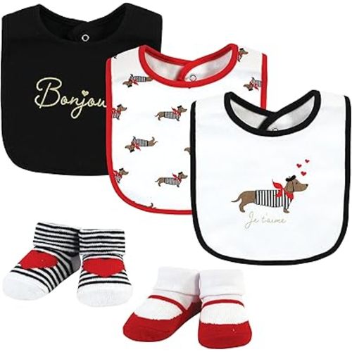 Hudson Baby Unisex BabyCotton Bib and Sock Set