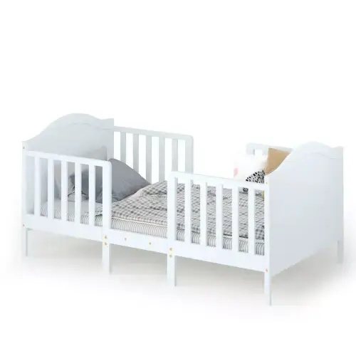Tangkula 2-in-1 Convertible Toddler Bed Kids Wooden Bedroom Furniture W/ Guardrails Brown