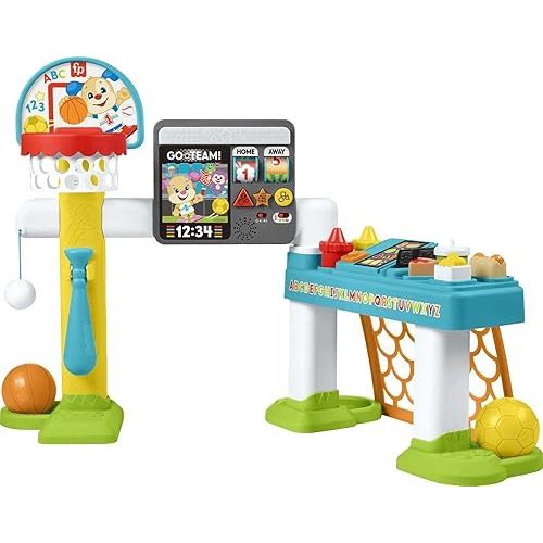 Fisher-Price Laugh & Learn 4-in-1 Game Experience - French Edition, Toddler Sports Toys, Kids Play Center with Educational Songs