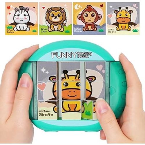 Rotating Puzzle for Kids 3 4 5 6 7 8 Year Old, 4 Puzzles in 1, Toddlers Travel, Car, Airplane, Road Trip Activities, Fine Motor Skills, Fidget, Gift for Boys & Girls Ages 3+(Animals