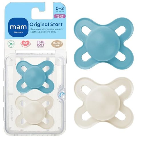 MAM Original Start Matte Baby Pacifiers, Binky for 0-3 Months, BPA-Free Silicone Nipple, Easy to Clean, Best for Newborn Babies, Developed with Medical Experts, 2 Count Binkies with Sterilizer Case
