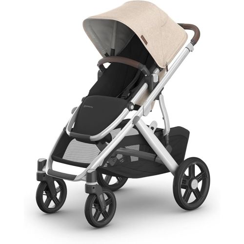 UPPAbaby Vista V3 Stroller - Full-Size Single-to-Double Stroller System - Toddler Seat, Bug Shield, Rain Shield, and Storage Bag Included - Declan (Oat Mélange/Silver Frame/Chestnut Leather)